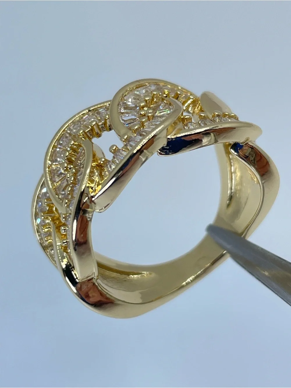 Swarovski Crystal Elements Diamond White Gold Art Deco Baguette Statement Ring